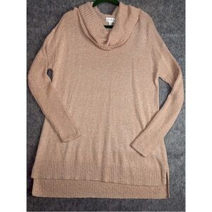 Wonderly Sweater Women's Large Beige Knitted Ribbed Sleeves Cowl Neck Pullover
